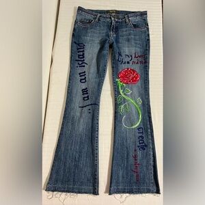 Switch USA Vintage Embroidered Embellished Flare Bootcut Jeans Sz 30 T1